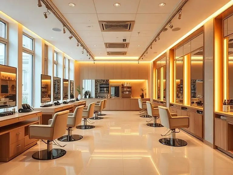 Premium modern salon interior with styling stations